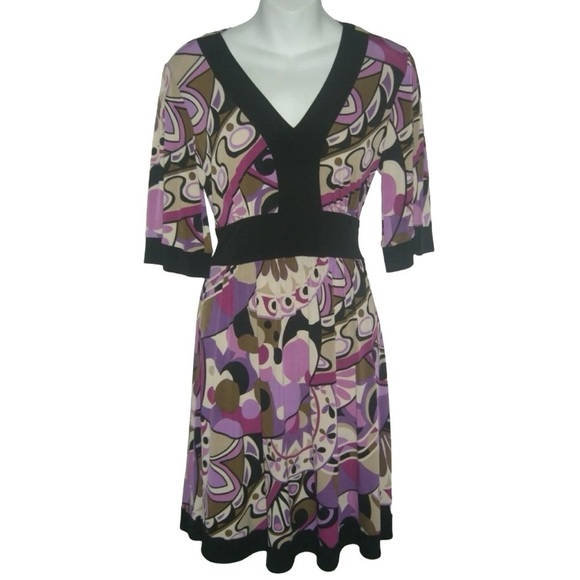Rabbit Designs Dress Mod Print Purple Groovy 60's Vintage Style Tie Back Retro 6 - Picture 1 of 7